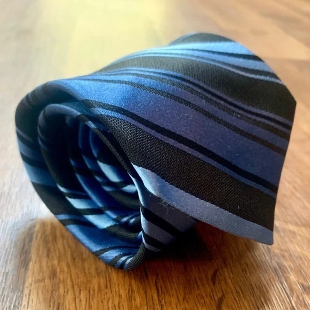 Ted Baker XL Black & Blue Striped Tie